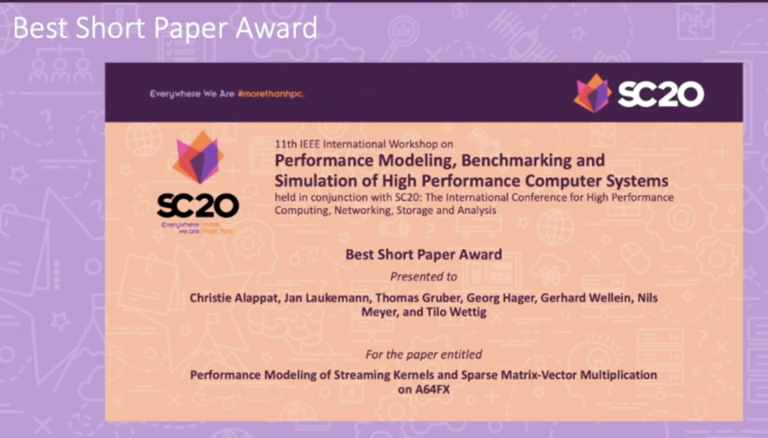 Best Short Paper Award at the SC20 PMBS Workshop