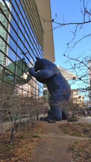 The Colorado Conference Center in Denver is held together (or attacked?) by a blue bear.