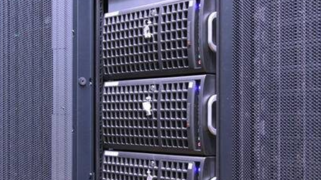 A close-up picture of super computer racks.