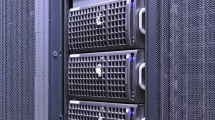 A close-up picture of super computer racks.