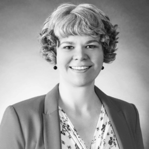 A black-and white portrait of speaker Sarah Neuwirth.