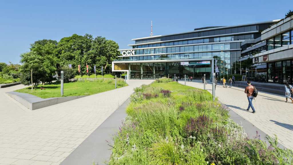The exterior of the ISC High Performance conference building in Hamburg.